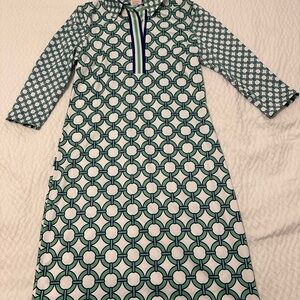 Gretchen Scott Designs White and Green A-line Polo Collar Dress
